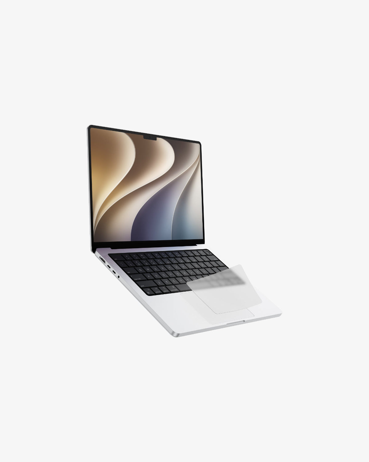 MacBook open with a clear GhostCover Touch trackpad protector applied
