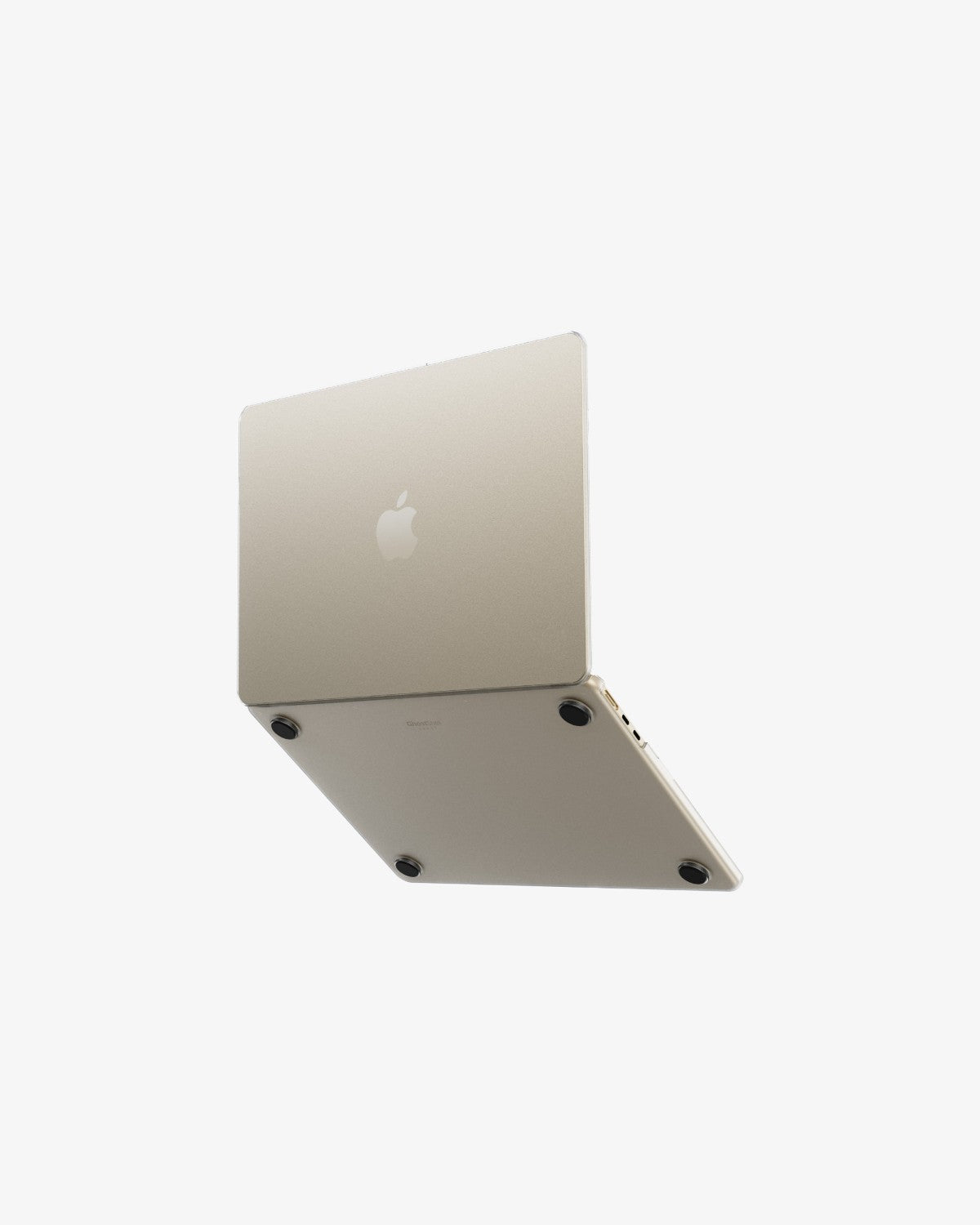 Starlight MacBook Air in a translucent clear GhostShell Frost hardshell case, open