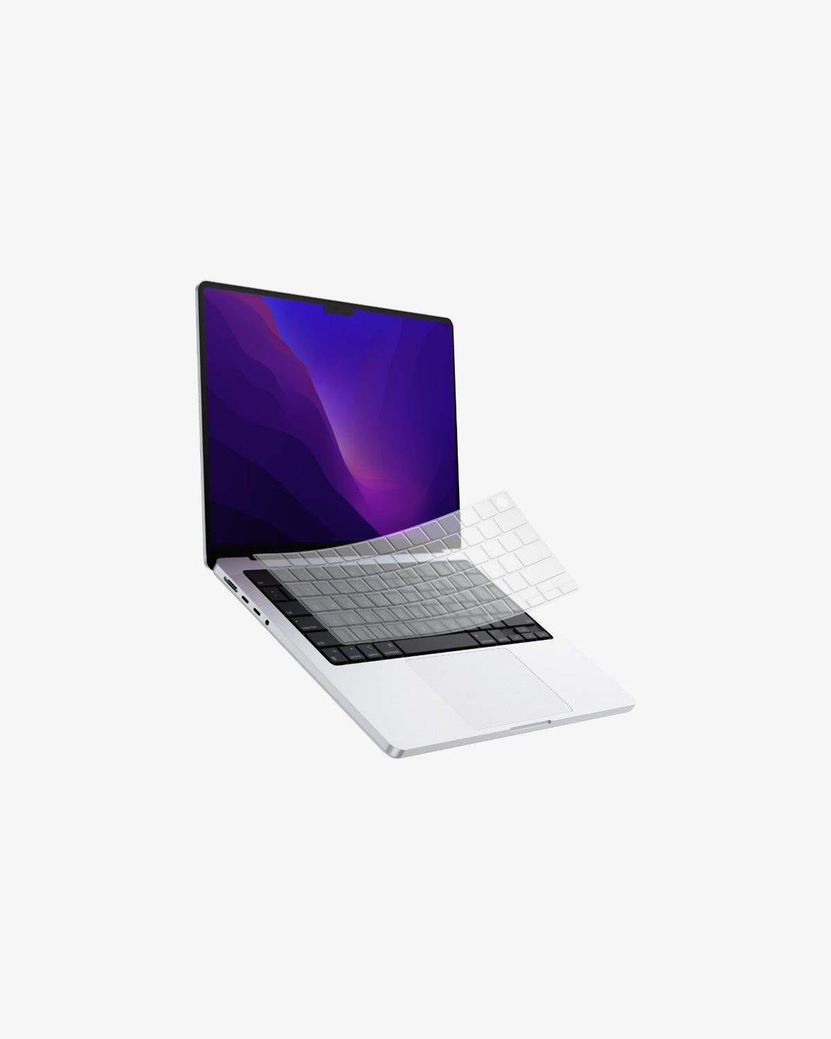 GhostCover Original keyboard protector ifting off a Silver MacBook Pro keyboard