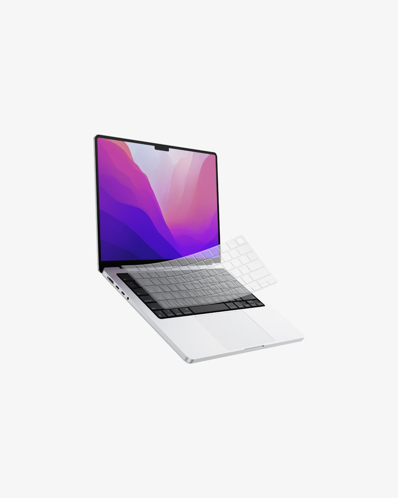 GhostCover Original keyboard protector with US layout lifting off a Silver MacBook keyboard